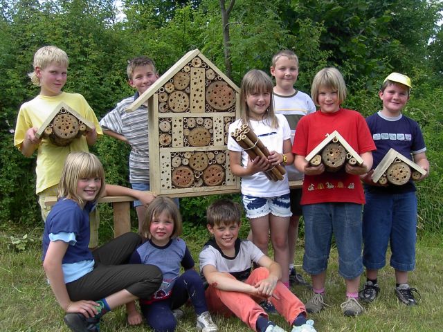 Kinder bauten Insektennisthilfen für Tiere !