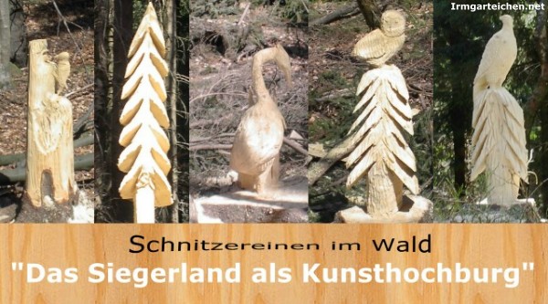 Schnitzereien im Wald